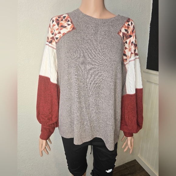 Women's Maurices Colorblock Light-Weight Sweater Gray  Maroon White Size Xl - Picture 2 of 9